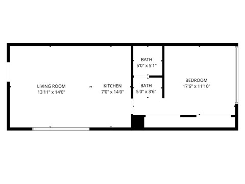 Floor plan for 1 bed, 1 bath, 532 sqft